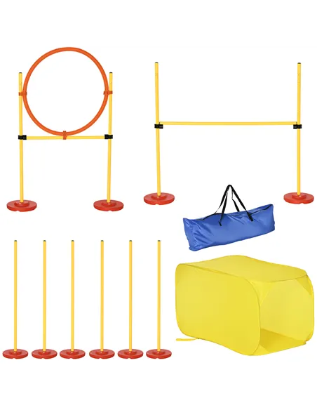 Pawhut Dog Agility Equipment Portable Pet Training Obstacle Set for Dogs 5 Pieces w/ Adjustable High Jumping Pole, Jumping Ring,