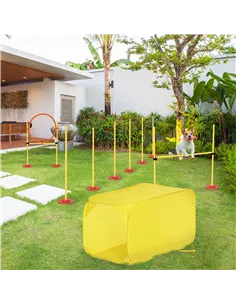 Pawhut Dog Agility Equipment Portable Pet Training Obstacle Set for Dogs 5 Pieces w/ Adjustable High Jumping Pole, Jumping Ring, 2