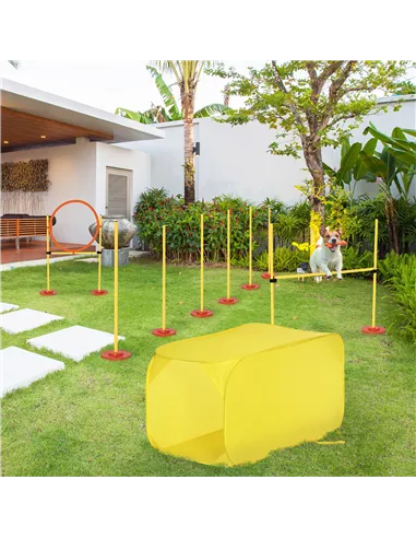 Pawhut Dog Agility Equipment Portable Pet Training Obstacle Set for Dogs 5 Pieces w/ Adjustable High Jumping Pole, Jumping Ring,