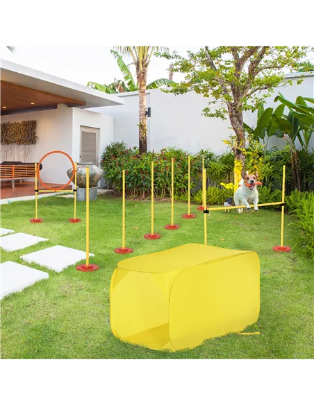 Pawhut Dog Agility Equipment Portable Pet Training Obstacle Set for Dogs 5 Pieces w/ Adjustable High Jumping Pole, Jumping Ring,
