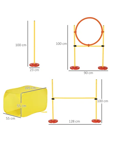 Pawhut Dog Agility Equipment Portable Pet Training Obstacle Set for Dogs 5 Pieces w/ Adjustable High Jumping Pole, Jumping Ring,