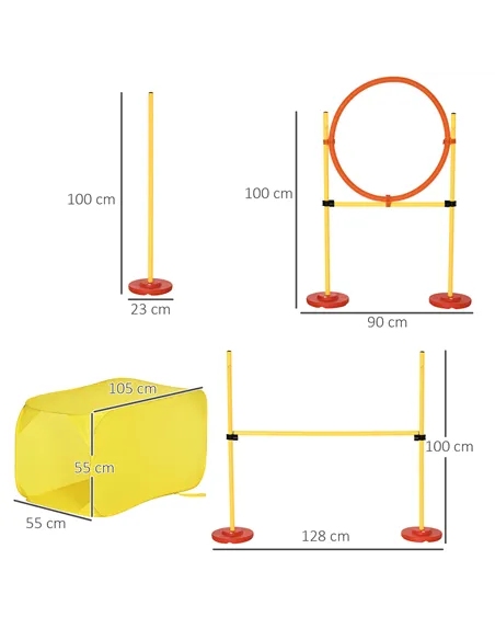 Pawhut Dog Agility Equipment Portable Pet Training Obstacle Set for Dogs 5 Pieces w/ Adjustable High Jumping Pole, Jumping Ring,