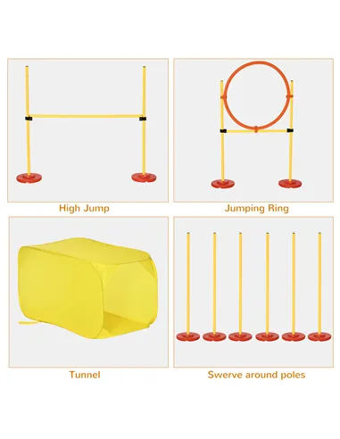 Pawhut Dog Agility Equipment Portable Pet Training Obstacle Set for Dogs 5 Pieces w/ Adjustable High Jumping Pole, Jumping Ring,