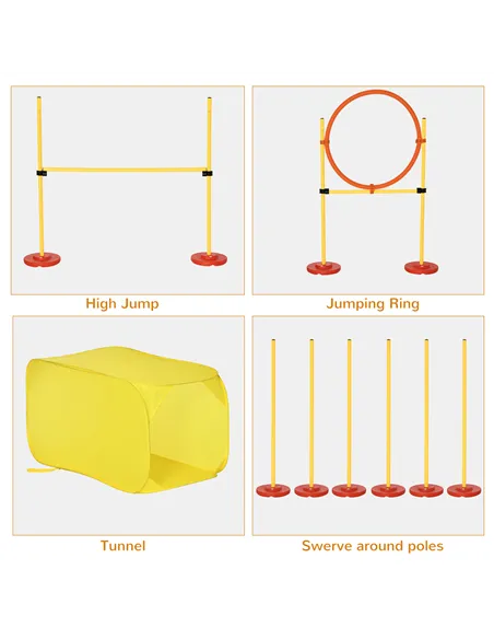 Pawhut Dog Agility Equipment Portable Pet Training Obstacle Set for Dogs 5 Pieces w/ Adjustable High Jumping Pole, Jumping Ring,