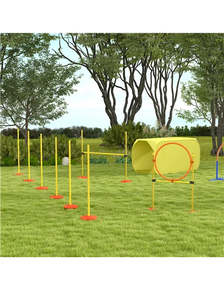 Pawhut Dog Agility Equipment Portable Pet Training Obstacle Set for Dogs 5 Pieces w/ Adjustable High Jumping Pole, Jumping Ring,