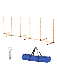 PawHut Dog Agility Equipment Pet Outdoor Training Play Run Obstacle w/ 6 Weaves Poles Whistle Carrying Bag