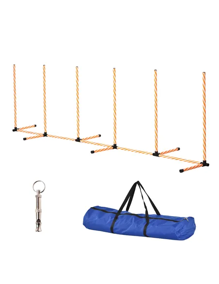 PawHut Dog Agility Equipment Pet Outdoor Training Play Run Obstacle w/ 6 Weaves Poles Whistle Carrying Bag