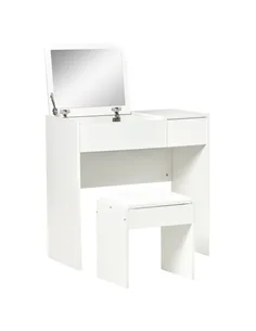 HOMCOM Makeup Desk with Drawer, Vanity Table Set with Flip-up Mirror and Cushioned Stool, White