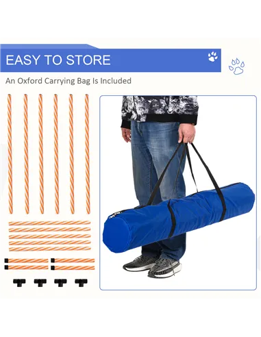 PawHut Dog Agility Equipment Pet Outdoor Training Play Run Obstacle w/ 6 Weaves Poles Whistle Carrying Bag