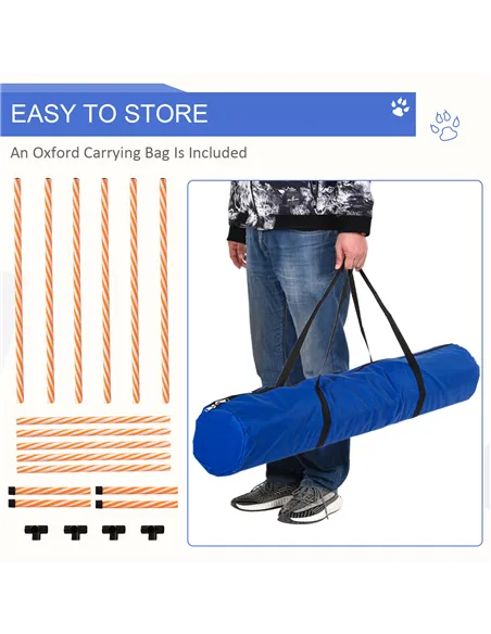 PawHut Dog Agility Equipment Pet Outdoor Training Play Run Obstacle w/ 6 Weaves Poles Whistle Carrying Bag