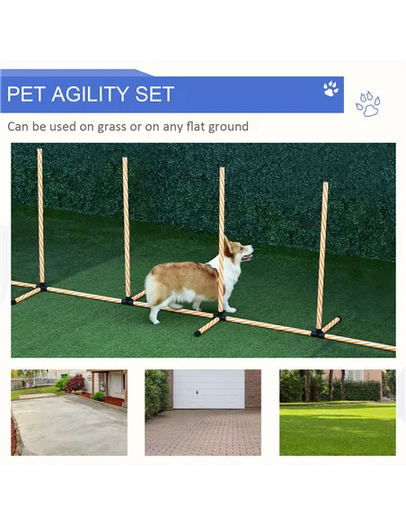 PawHut Dog Agility Equipment Pet Outdoor Training Play Run Obstacle w/ 6 Weaves Poles Whistle Carrying Bag
