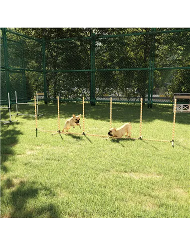 PawHut Dog Agility Equipment Pet Outdoor Training Play Run Obstacle w/ 6 Weaves Poles Whistle Carrying Bag