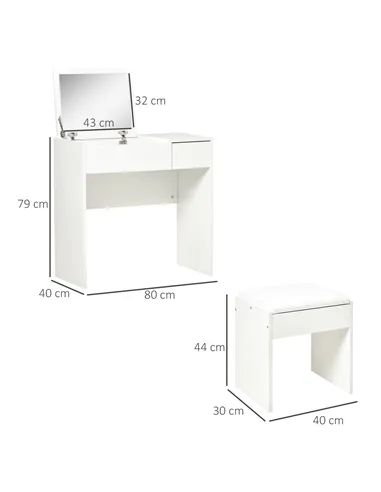 HOMCOM Makeup Desk with Drawer, Vanity Table Set with Flip-up Mirror and Cushioned Stool, White
