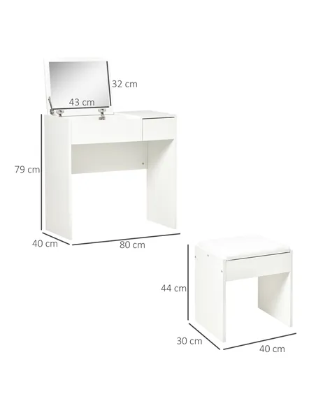 HOMCOM Makeup Desk with Drawer, Vanity Table Set with Flip-up Mirror and Cushioned Stool, White