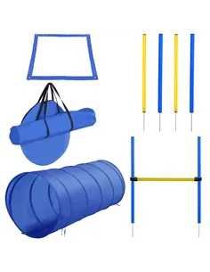 PawHut Pet Agility Training Equipment Dog Play Run Jump Obedience Training Set Adjustable (Poles + Hurdle + Tunnel + Pause Box)