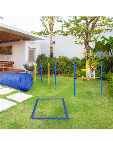 PawHut Pet Agility Training Equipment Dog Play Run Jump Obedience Training Set Adjustable (Poles + Hurdle + Tunnel + Pause Box)