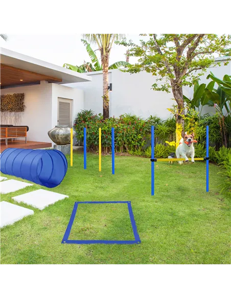 PawHut Pet Agility Training Equipment Dog Play Run Jump Obedience Training Set Adjustable (Poles + Hurdle + Tunnel + Pause Box)