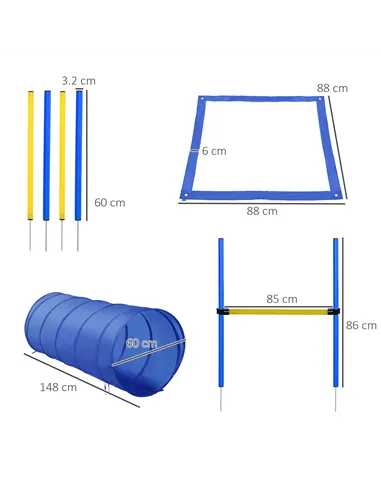 PawHut Pet Agility Training Equipment Dog Play Run Jump Obedience Training Set Adjustable (Poles + Hurdle + Tunnel + Pause Box)