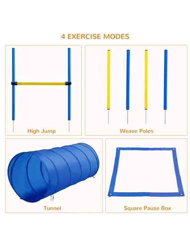 PawHut Pet Agility Training Equipment Dog Play Run Jump Obedience Training Set Adjustable (Poles + Hurdle + Tunnel + Pause Box)