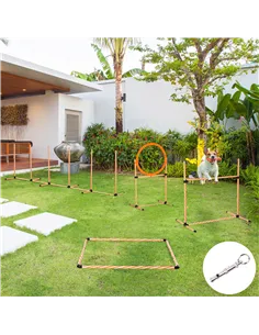 PawHut Dog Agility Equipment Pet Training Set with Adjustable Height Jump Ring Hurdle Whistle Weave Poles Square Pause Box Carry 2