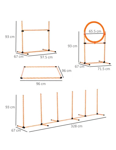PawHut Dog Agility Equipment Pet Training Set with Adjustable Height Jump Ring Hurdle Whistle Weave Poles Square Pause Box Carry