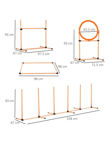 PawHut Dog Agility Equipment Pet Training Set with Adjustable Height Jump Ring Hurdle Whistle Weave Poles Square Pause Box Carry