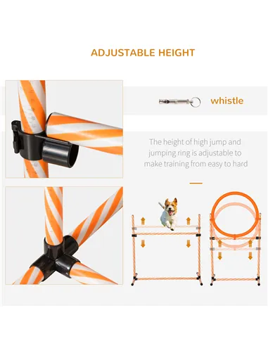 PawHut Dog Agility Equipment Pet Training Set with Adjustable Height Jump Ring Hurdle Whistle Weave Poles Square Pause Box Carry