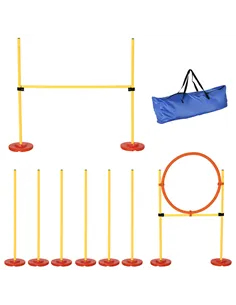 PawHut Dog Agility Equipment Training Portable Obstacle for Pet w/Adjustable Hurdles, Jumping Ring, Weave Poles