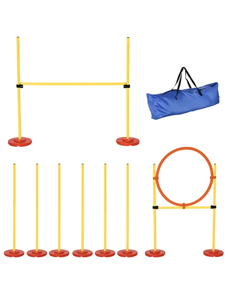 PawHut Dog Agility Equipment Training Portable Obstacle for Pet w/Adjustable Hurdles, Jumping Ring, Weave Poles
