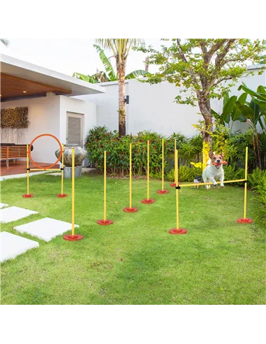 PawHut Dog Agility Equipment Training Portable Obstacle for Pet w/Adjustable Hurdles, Jumping Ring, Weave Poles