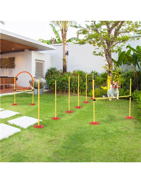 PawHut Dog Agility Equipment Training Portable Obstacle for Pet w/Adjustable Hurdles, Jumping Ring, Weave Poles