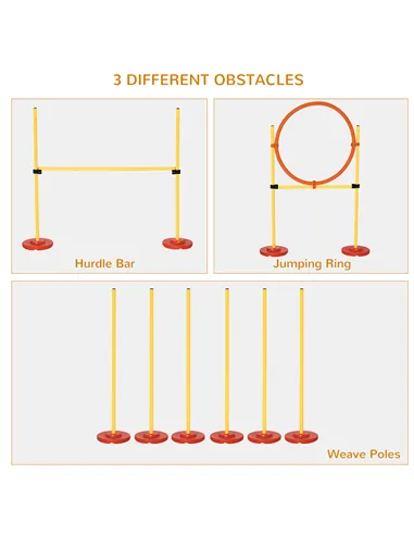 PawHut Dog Agility Equipment Training Portable Obstacle for Pet w/Adjustable Hurdles, Jumping Ring, Weave Poles