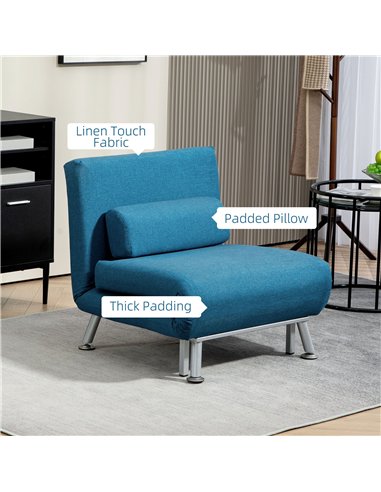 HOMCOM Single Linen-Look Sleeper Chair - Blue