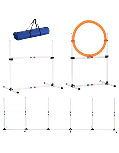 PawHut 3 Piece Pet Agility Training Equipment Dog Play Run Jump Obedience Training Set Adjustable (Pole + Hoop + Hurdle)