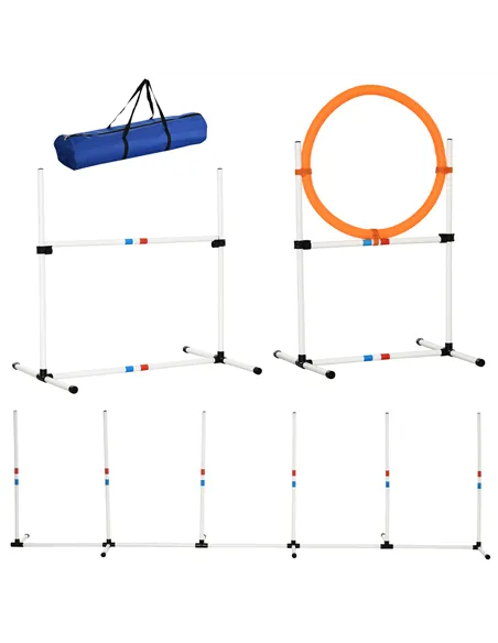 PawHut 3 Piece Pet Agility Training Equipment Dog Play Run Jump Obedience Training Set Adjustable (Pole + Hoop + Hurdle)