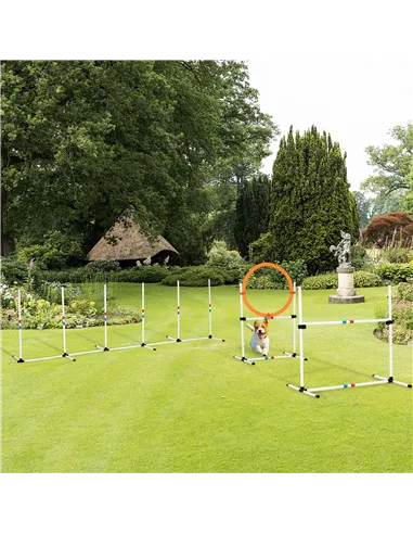 PawHut 3 Piece Pet Agility Training Equipment Dog Play Run Jump Obedience Training Set Adjustable (Pole + Hoop + Hurdle)