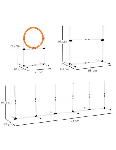 PawHut 3 Piece Pet Agility Training Equipment Dog Play Run Jump Obedience Training Set Adjustable (Pole + Hoop + Hurdle)