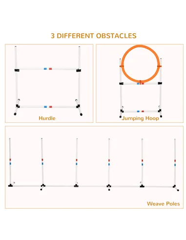 PawHut 3 Piece Pet Agility Training Equipment Dog Play Run Jump Obedience Training Set Adjustable (Pole + Hoop + Hurdle)