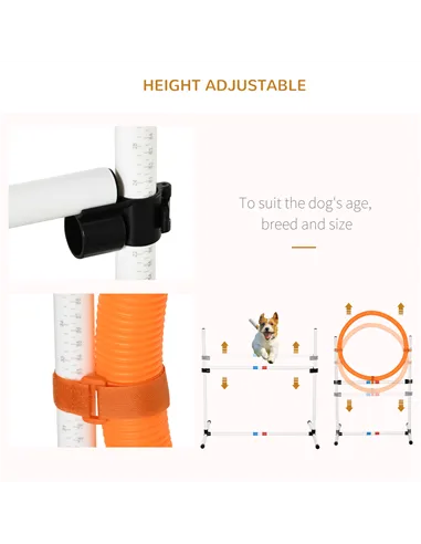 PawHut 3 Piece Pet Agility Training Equipment Dog Play Run Jump Obedience Training Set Adjustable (Pole + Hoop + Hurdle)