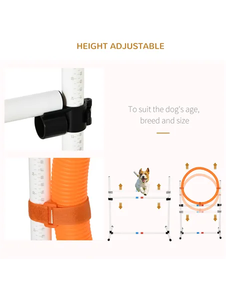 PawHut 3 Piece Pet Agility Training Equipment Dog Play Run Jump Obedience Training Set Adjustable (Pole + Hoop + Hurdle)