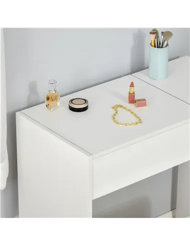 HOMCOM Makeup Desk with Drawer, Vanity Table Set with Flip-up Mirror and Cushioned Stool, White