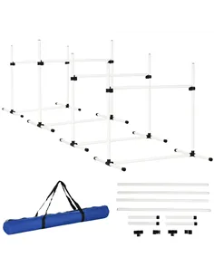 PawHut 4 Pieces Dog Agility Training Equipment, Adjustable Height Jumps Hurdle with Carrying Bag for Outdoor, White