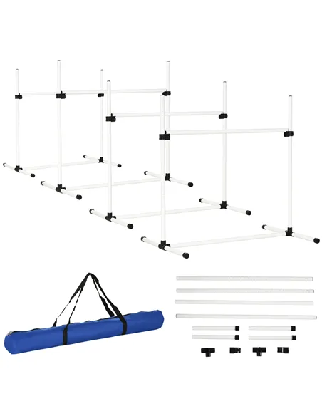 PawHut 4 Pieces Dog Agility Training Equipment, Adjustable Height Jumps Hurdle with Carrying Bag for Outdoor, White
