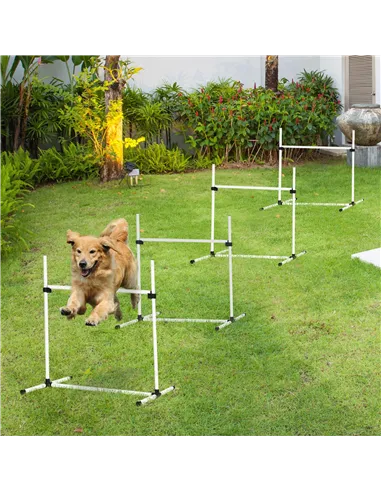 PawHut 4 Pieces Dog Agility Training Equipment, Adjustable Height Jumps Hurdle with Carrying Bag for Outdoor, White