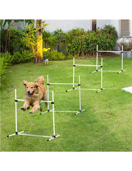 PawHut 4 Pieces Dog Agility Training Equipment, Adjustable Height Jumps Hurdle with Carrying Bag for Outdoor, White