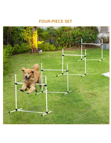 PawHut 4 Pieces Dog Agility Training Equipment, Adjustable Height Jumps Hurdle with Carrying Bag for Outdoor, White