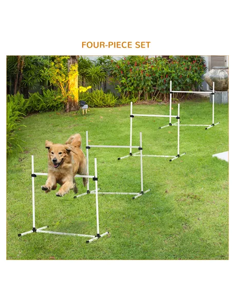 PawHut 4 Pieces Dog Agility Training Equipment, Adjustable Height Jumps Hurdle with Carrying Bag for Outdoor, White
