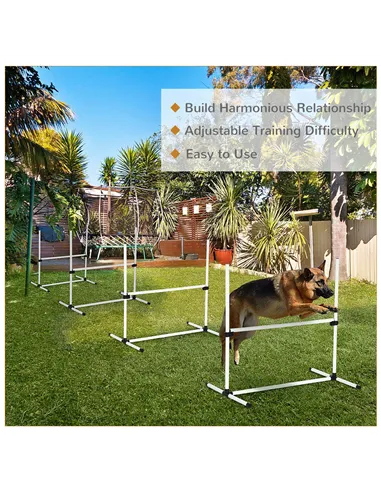 PawHut 4 Pieces Dog Agility Training Equipment, Adjustable Height Jumps Hurdle with Carrying Bag for Outdoor, White
