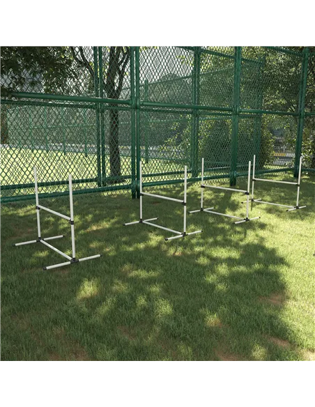PawHut 4 Pieces Dog Agility Training Equipment, Adjustable Height Jumps Hurdle with Carrying Bag for Outdoor, White