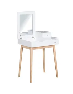 HOMCOM Dressing Table with Flip-up Mirror, Makeup Desk with 2 Drawers, Vanity Table Writing Desk for Bedroom Living Room, White